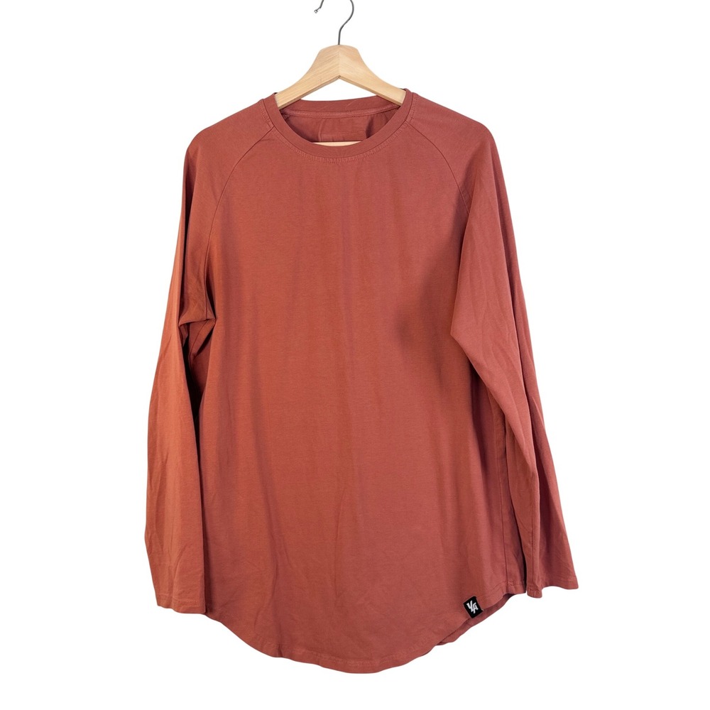 YoungLA‎ Mens Long Sleeve Scoop Hem Gym Shirt Rust Terracotta Large Raglan